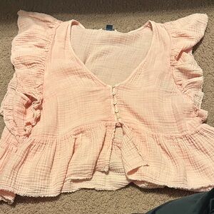 American Eagle Outfitters Light Pink Ruffle Crop Top
